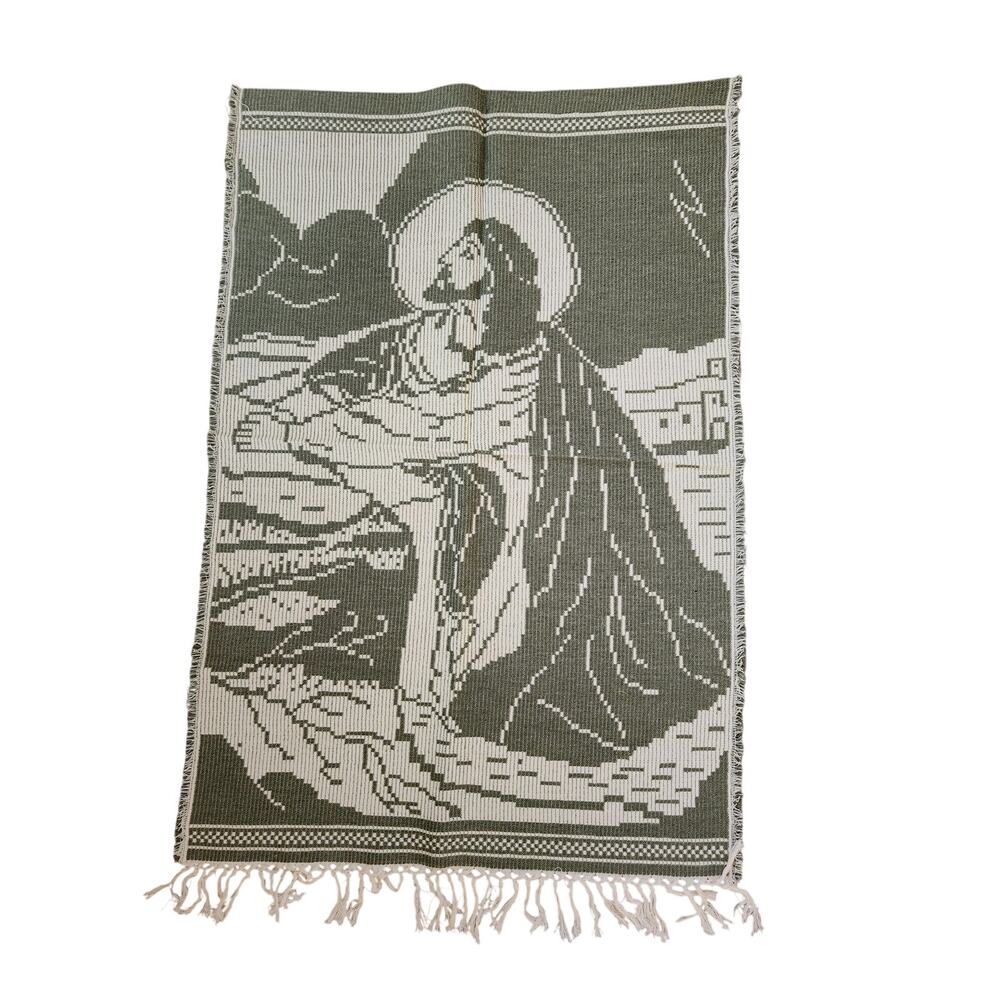 Lithuanian Woven Religious Wall Hanging Jesus Prayer Fringe Tapestry 43x28